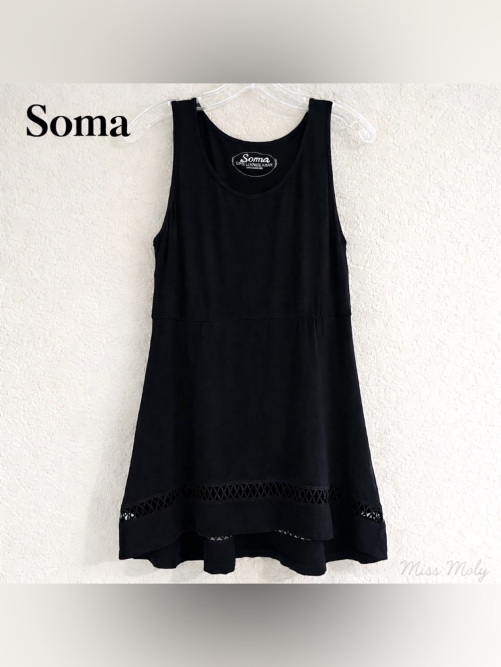 Soma Black Sleeveless Tunic Dress | Cutout Hem Detail | Soft Stretch | XS